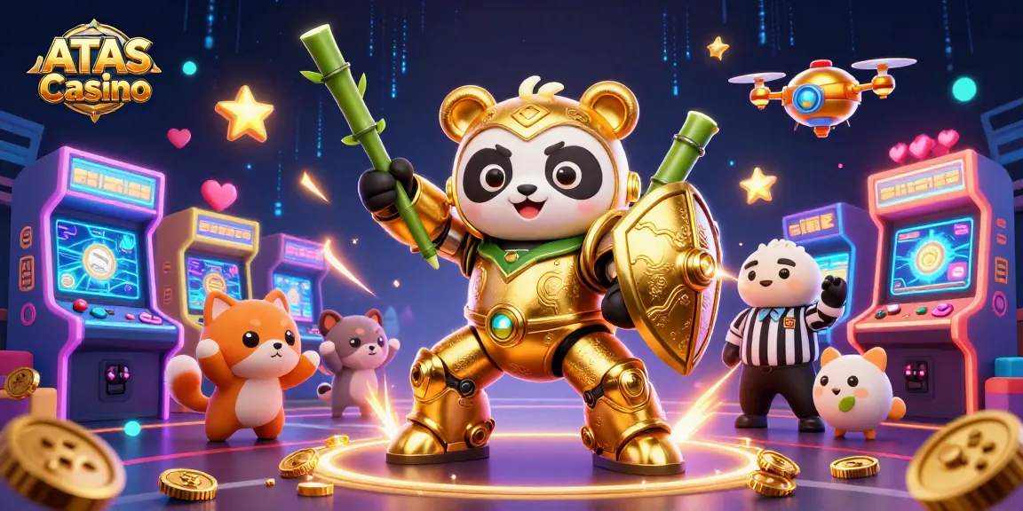 Engage with thrilling games at ATAS Casino in this vibrant 3D action-packed illustration.