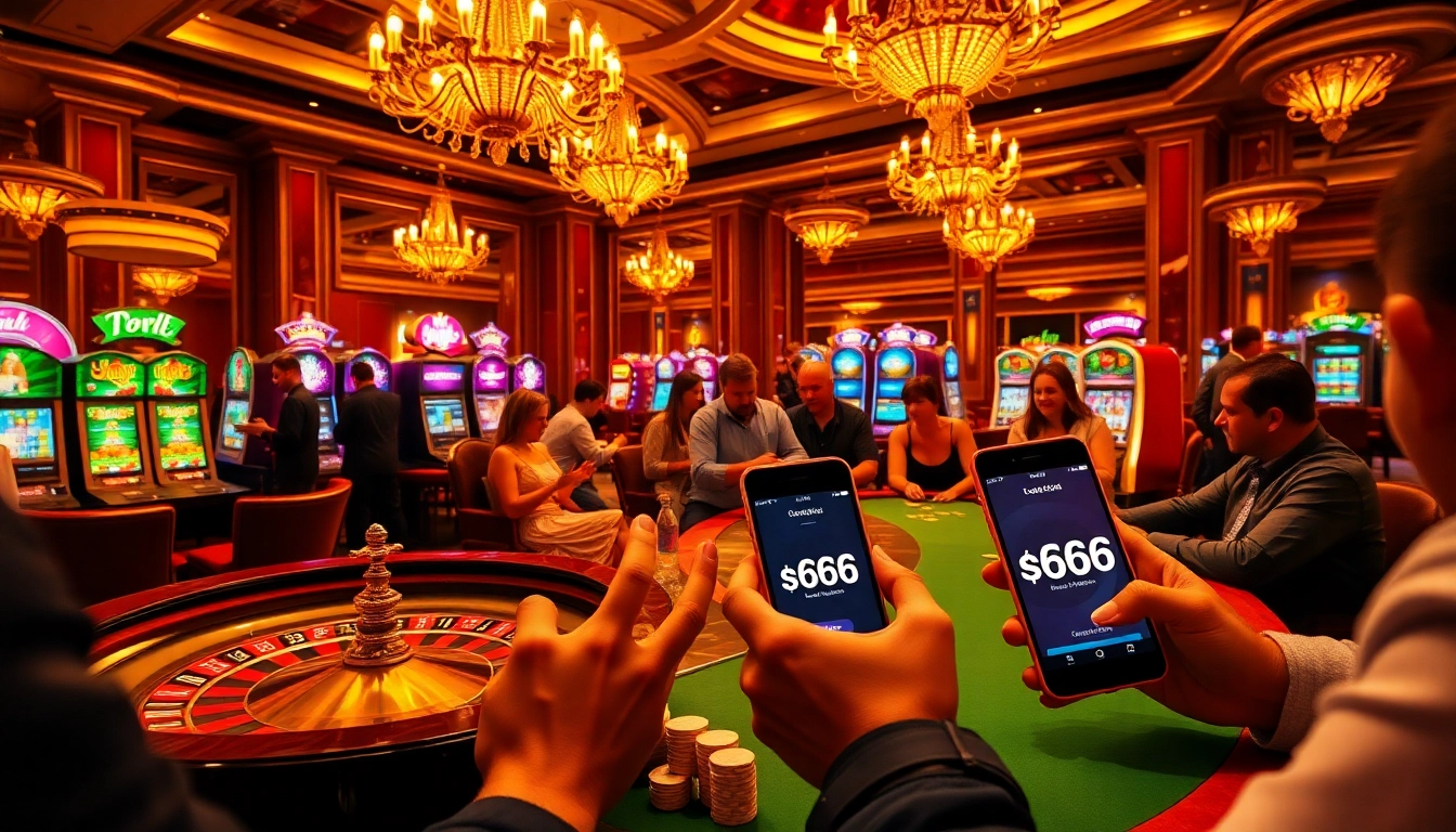 Exciting casino action at s666 with players at the roulette table and vibrant slot machines.