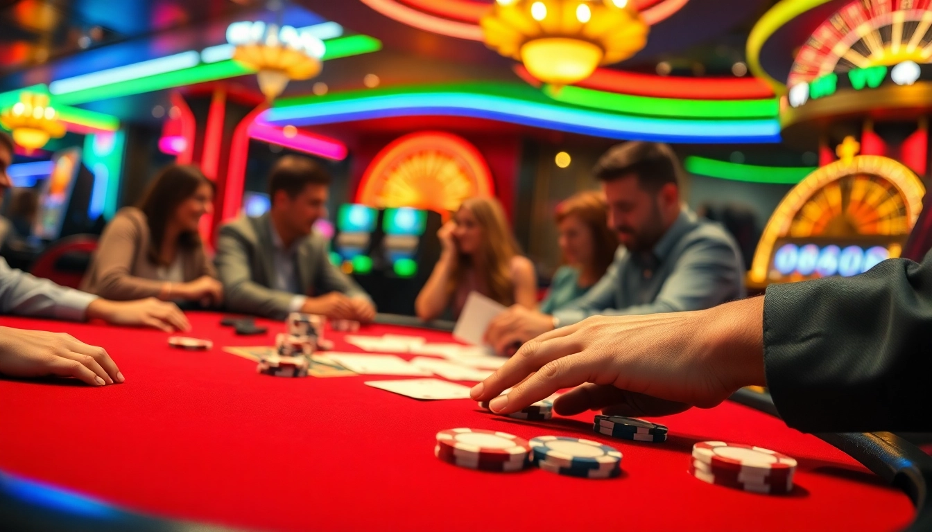 Slot gacor di meja poker dengan pemain yang antusias menggunakan chip dan kartu.