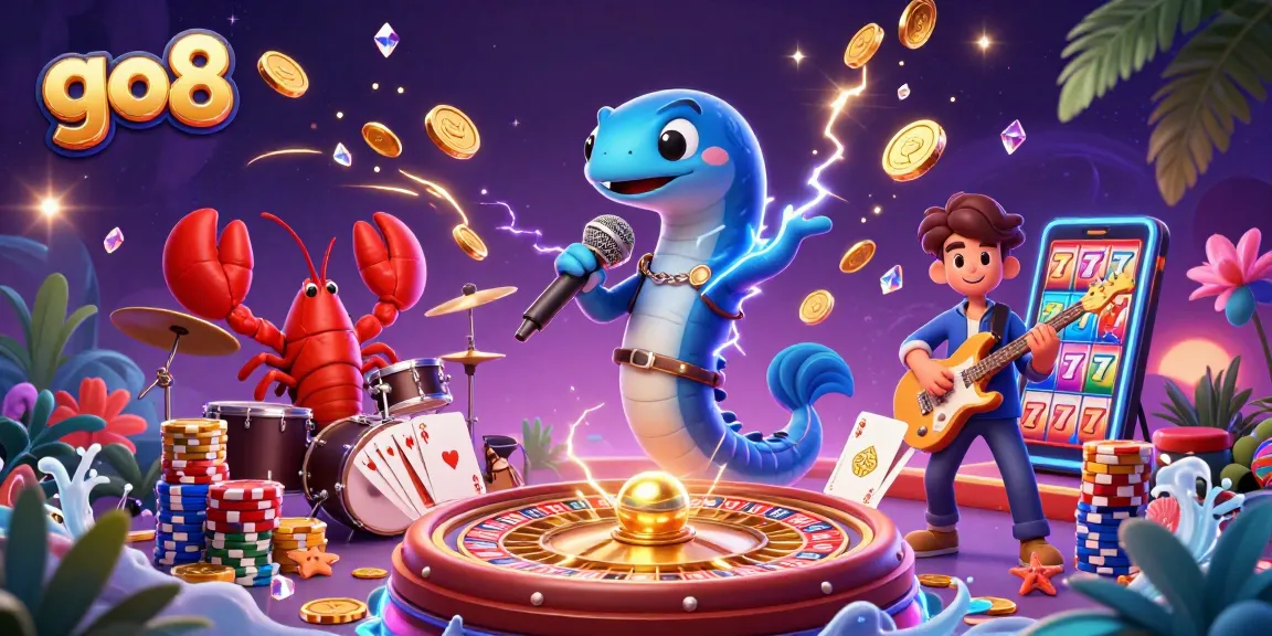 Play at go8's vibrant underwater casino with an electric eel DJ and lively game elements.