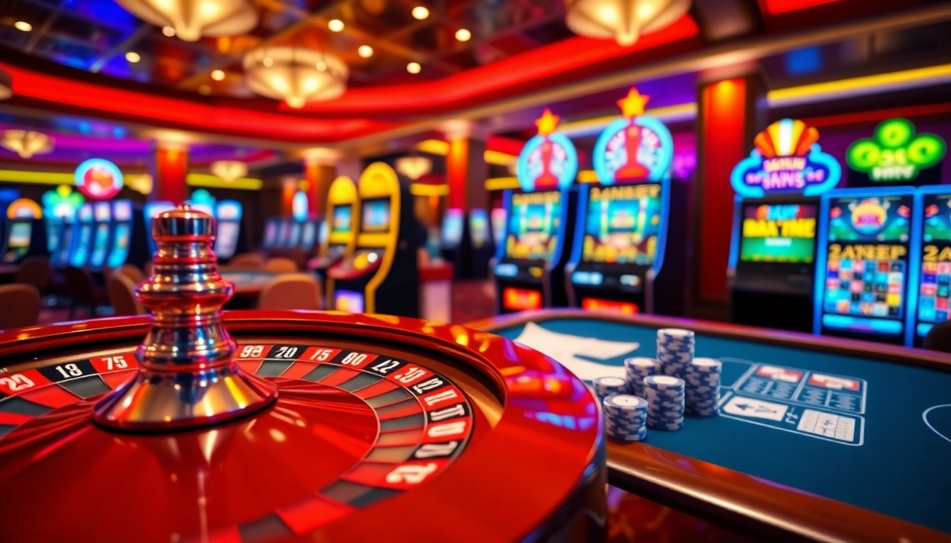 Engage with go8's exciting online casino atmosphere filled with roulette wheels and vibrant slot machines.