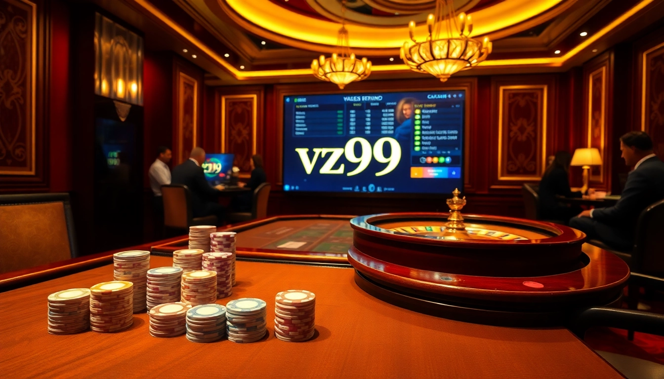 Engaging gamers at the vz99 casino table with vibrant poker chips and high-stakes excitement.