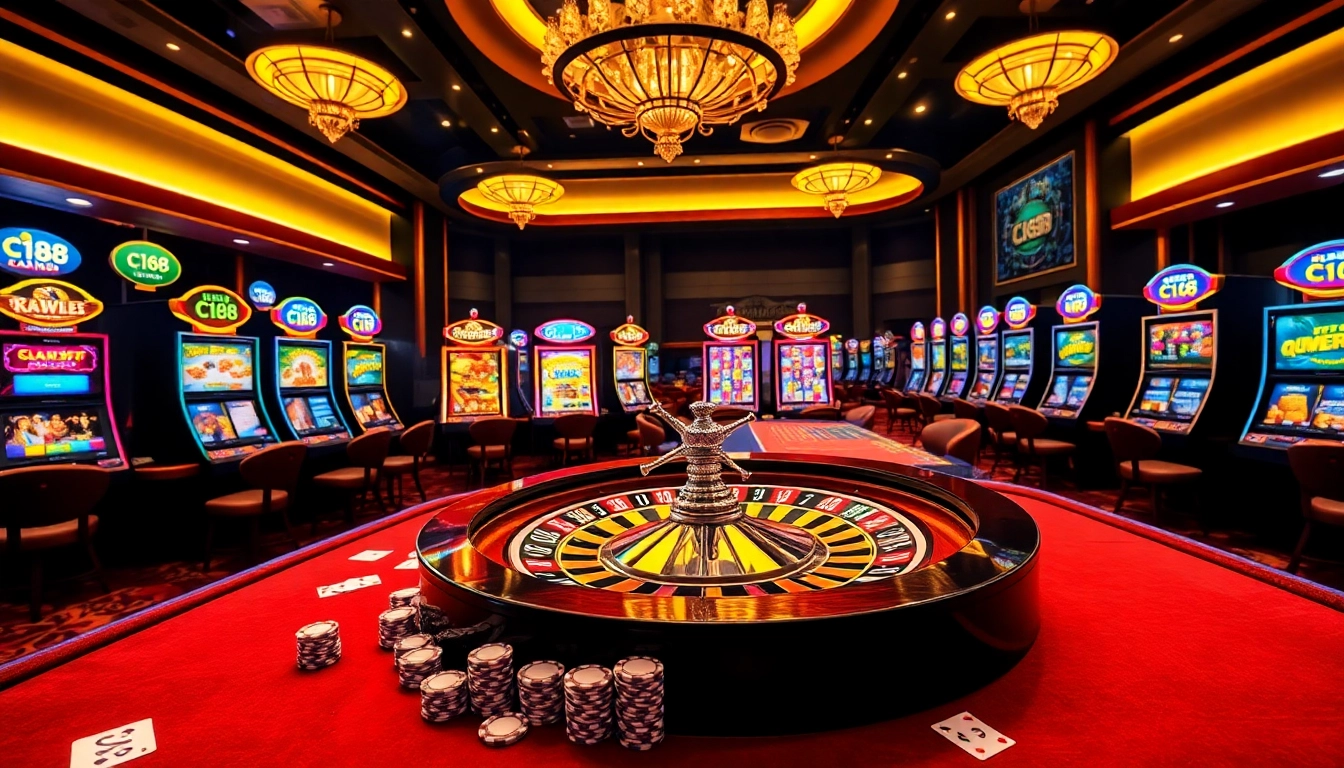 C168 casino games in action showcasing poker, roulette, and vibrant slot machines.