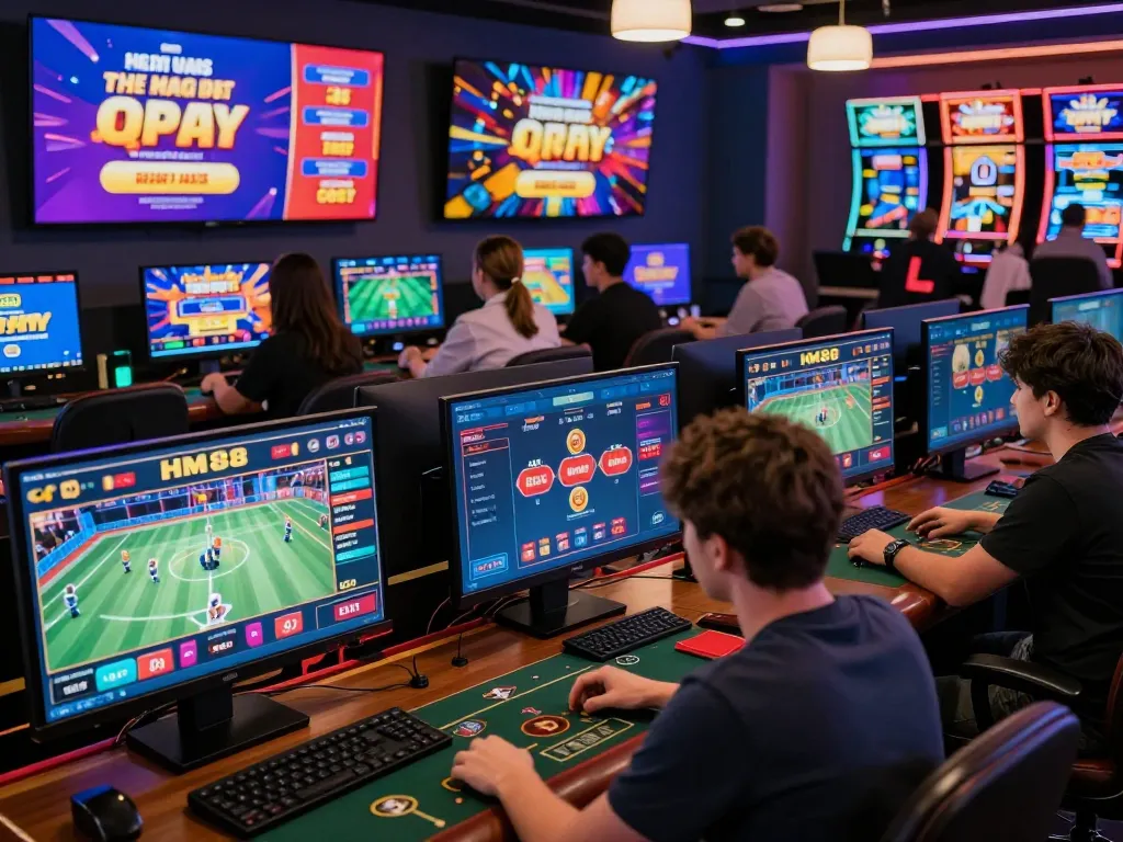 Exciting online gaming scene showing players accessing the HM88 link with vibrant games and promotions.