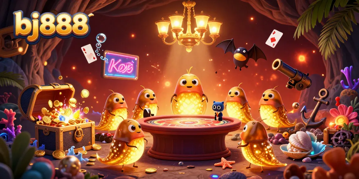 Experience the fun of bj888 with glowing gambling action in this vibrant casino illustration.