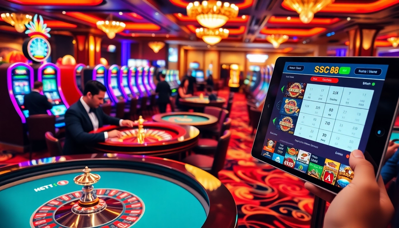 Engaging scene showcasing SC88 gaming excitement with vibrant casino tables and players.
