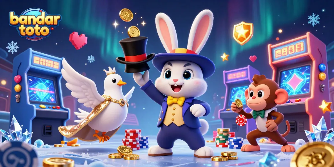 Engage in the excitement of bandar toto with a colorful 3D illustration of a magician and casino elements.