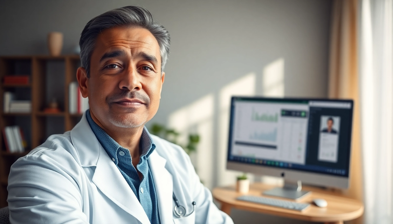 Online urgent care doctor visit with a professional physician providing telehealth consultation.