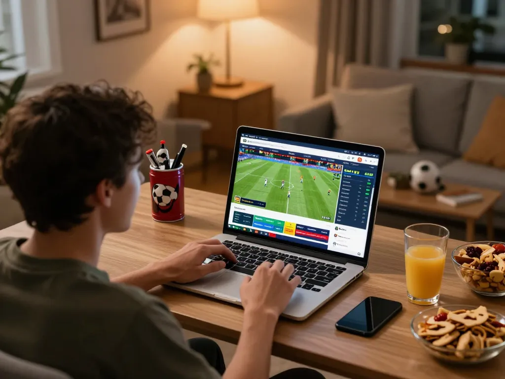Person placing bets on nddo sports betting site from a cozy home desk