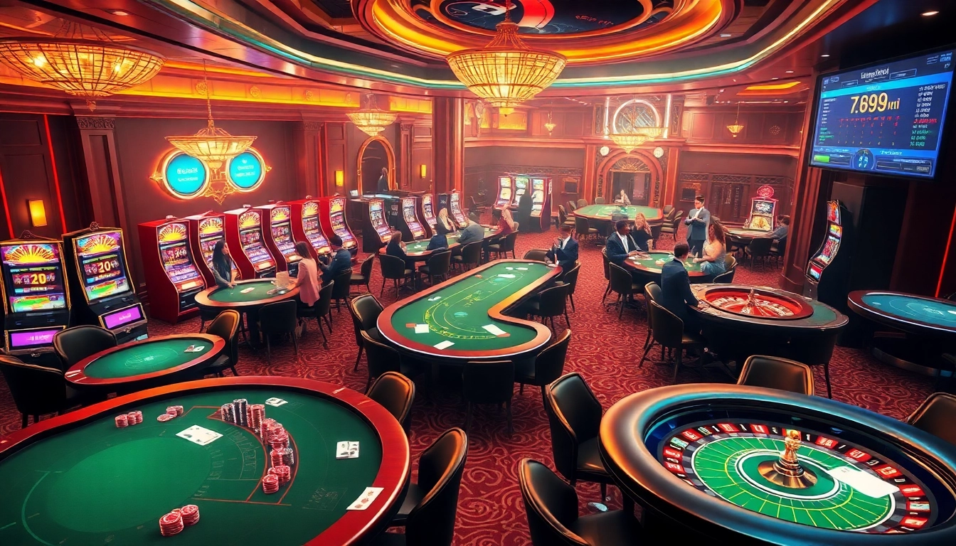 Action-packed casino scene with players engaging at tables and vibrant visuals of 789P gaming atmosphere.