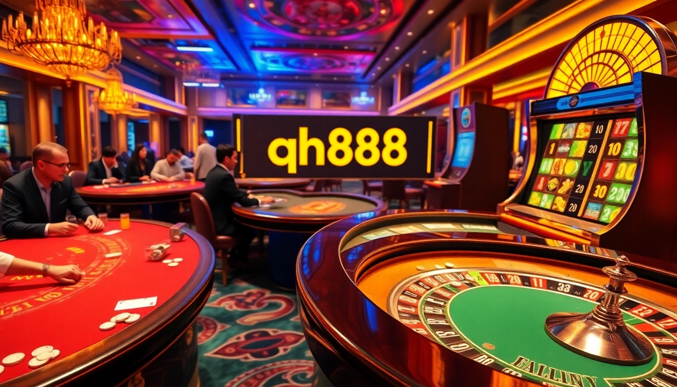 Players enjoying a thrilling moment at the qh88 casino table surrounded by vibrant action.