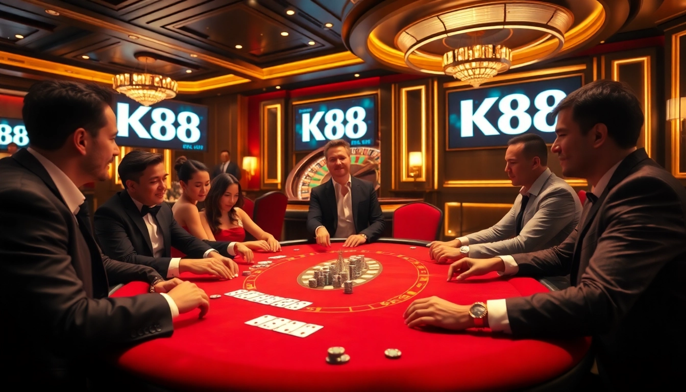 Experience exciting gameplay at K88 casino with vibrant poker action and elegant decor.