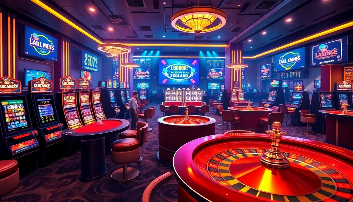 Casino action featuring nhà cái gg88 with players at the tables and vibrant slot machines.