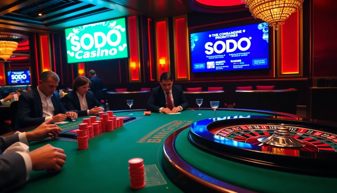 A poker game in SODO Casino with players enjoying high stakes and vivid promotions.