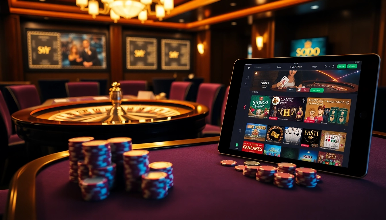 SODO Casino gaming table with vibrant poker chips and engaging roulette wheel.