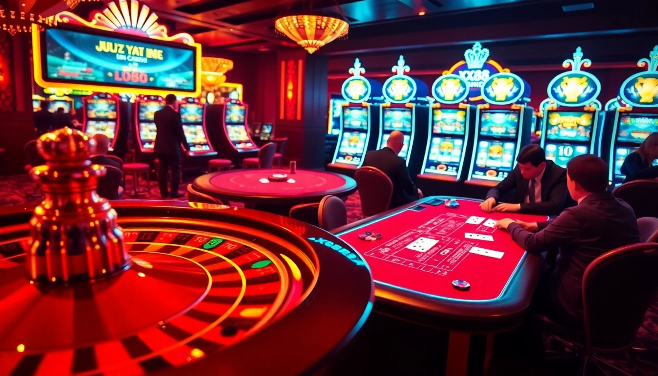 Experience the thrill of xx88.casino with players enjoying blackjack and roulette in a luxurious atmosphere.