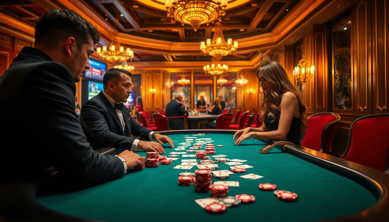 Players engage in a thrilling poker game at a luxurious table, embodying the game queen's spirit of excitement.