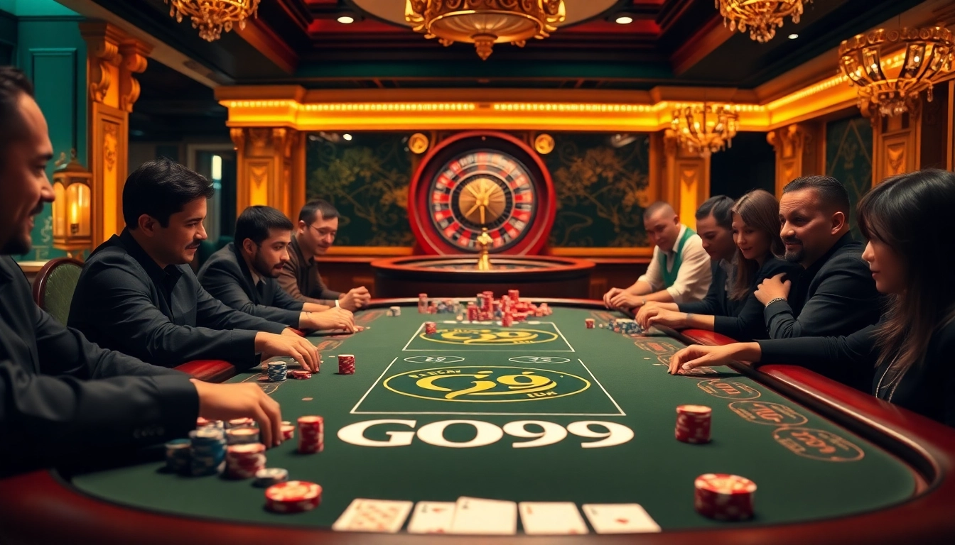 Experience the thrill of GO99 at a luxurious casino table filled with chips and cards.