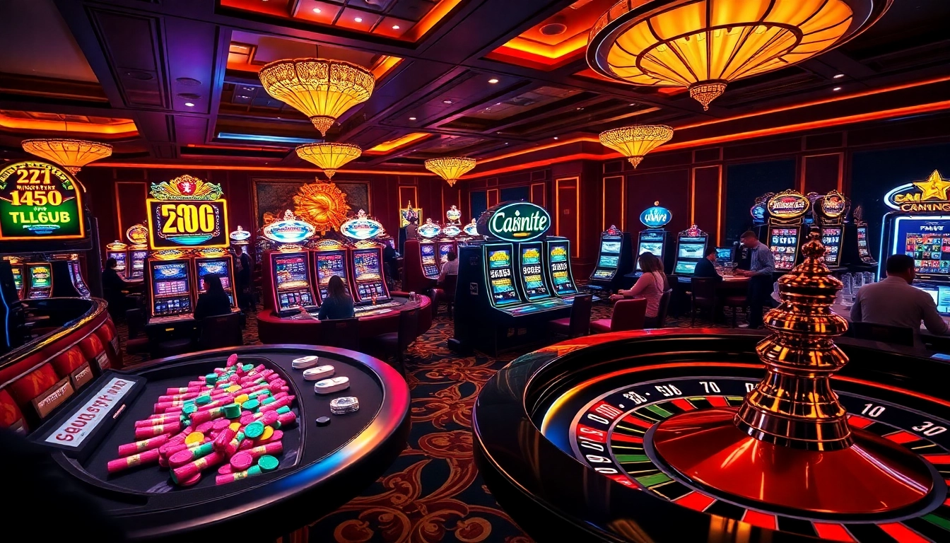 Players enjoying exciting games at 789club casino, featuring vibrant tables and slot machines.