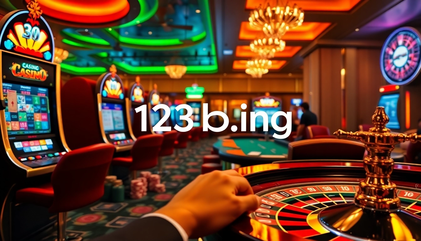 Experience thrilling online gambling at 123b.ing with vibrant slot machines and excited players.