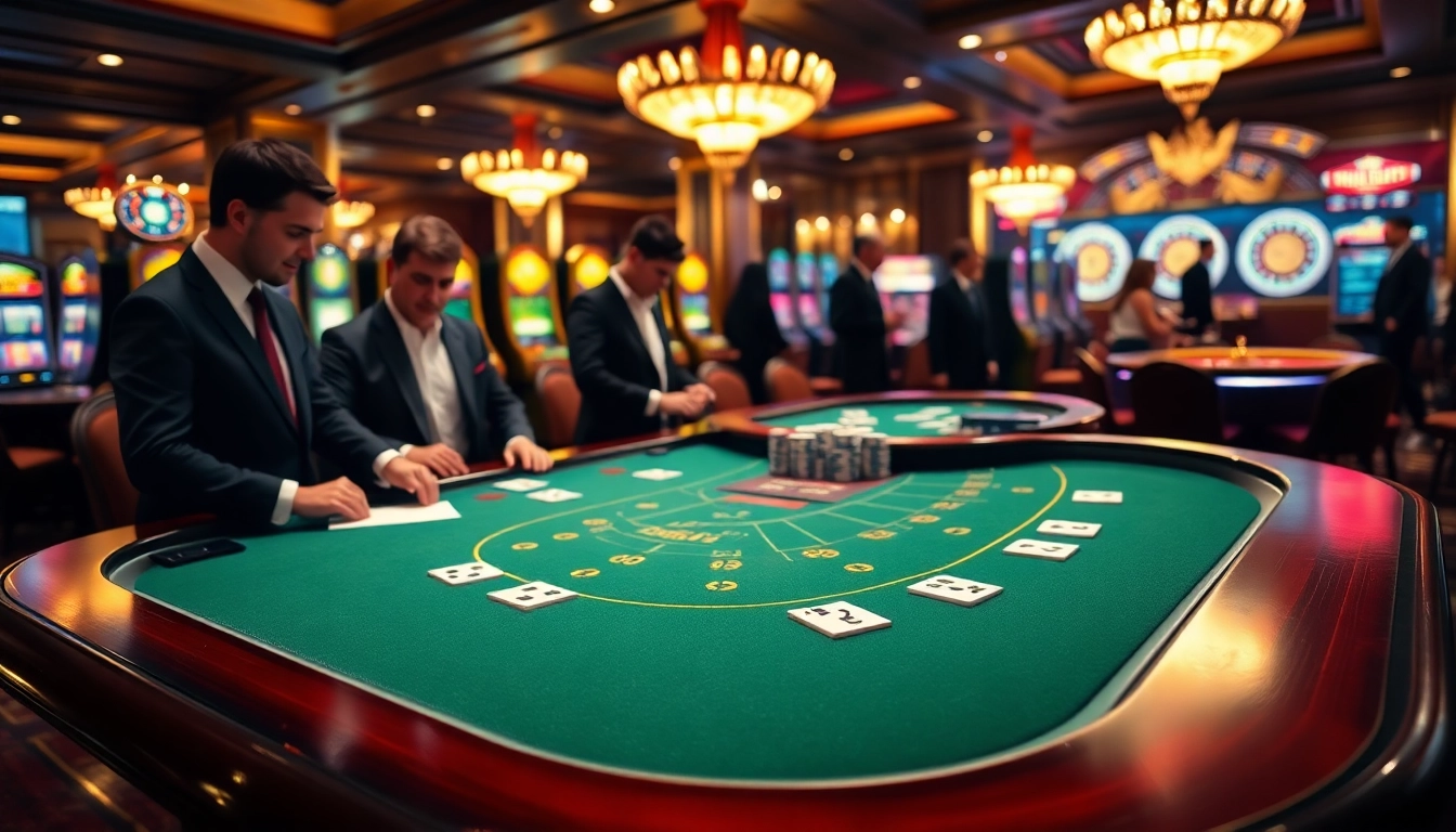 Players enjoying a thrilling game at HB88's luxurious casino blackjack table.