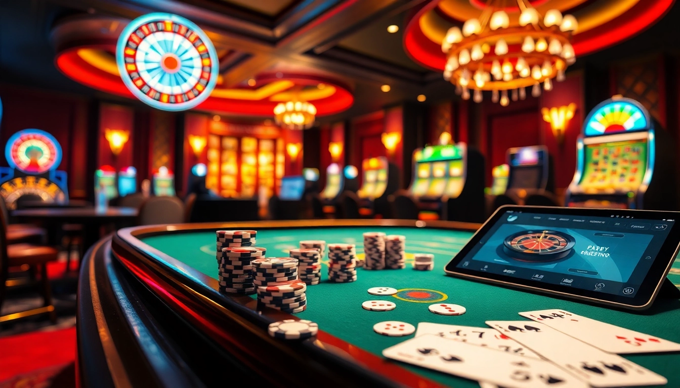 Experienced gamblers engaging with Tool xổ số siêu tốc in a vibrant casino setting.