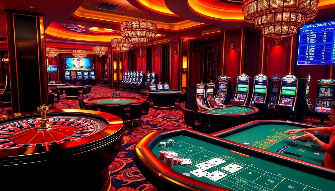 Engaging casino scene featuring gaming tables and slot machines, emphasizing the excitement of https://go88app.cn.com/.
