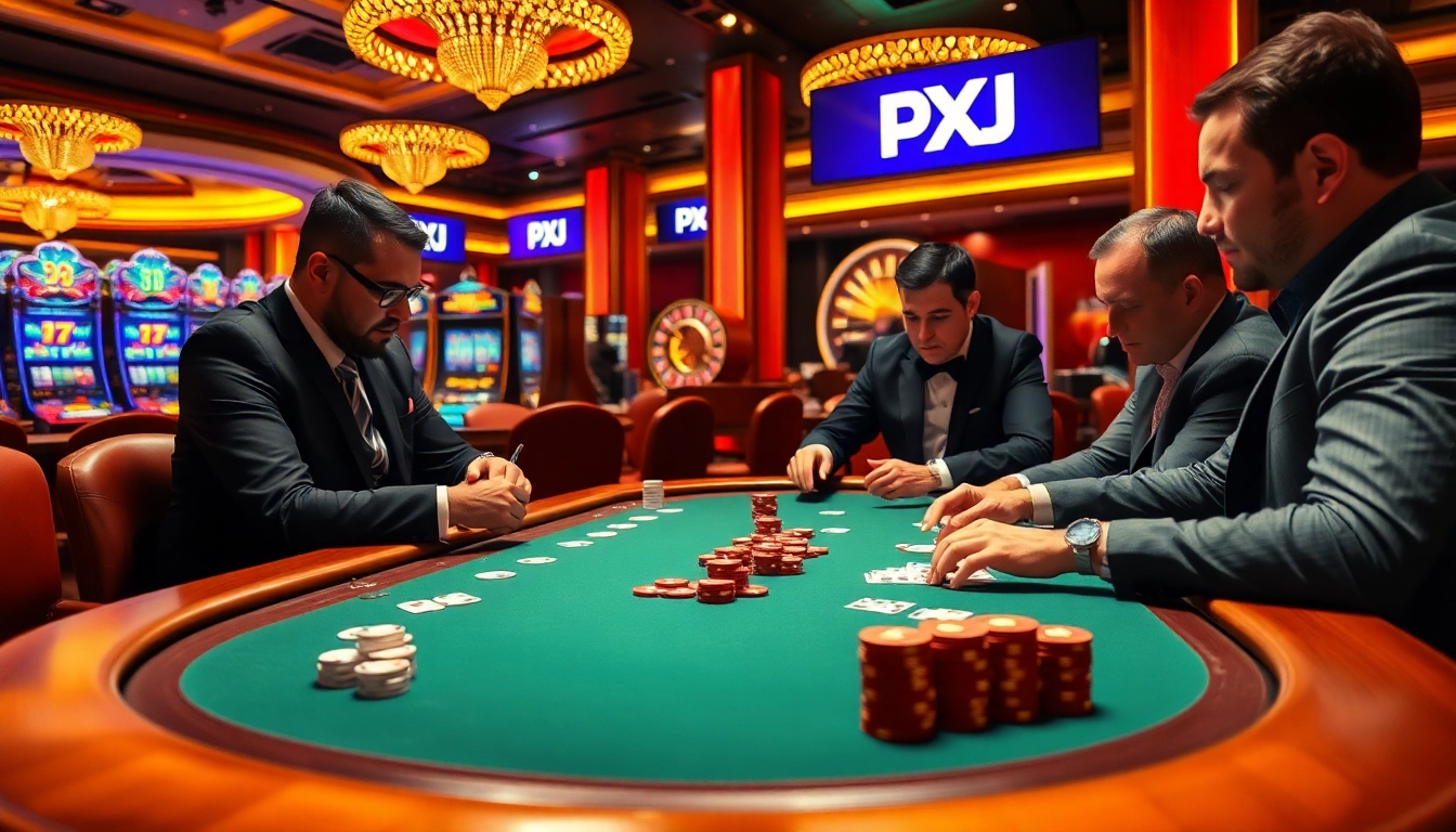 Experience the thrill of PXJ at a luxurious poker table with vibrant chips and cards.