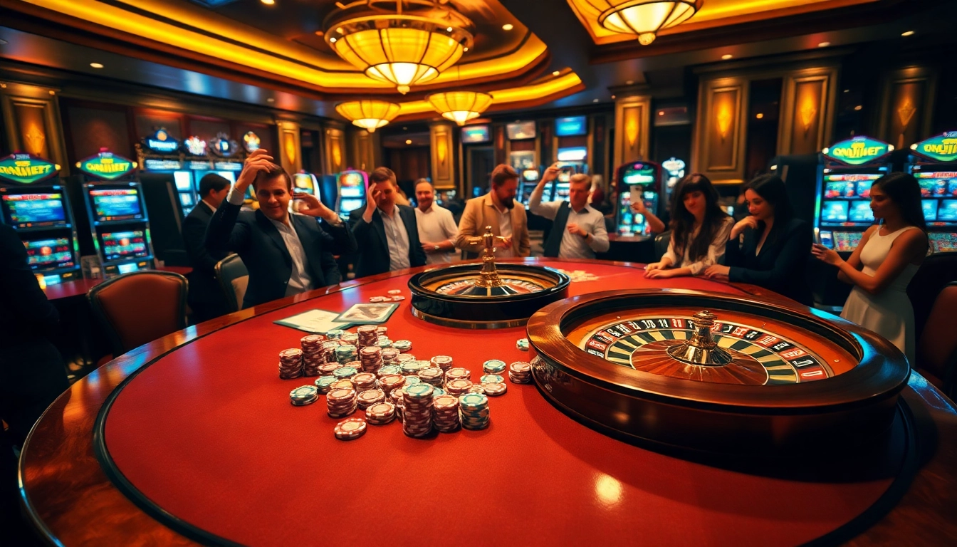 Exciting gaming action at a casino table featuring nohu.com poker chips and cards