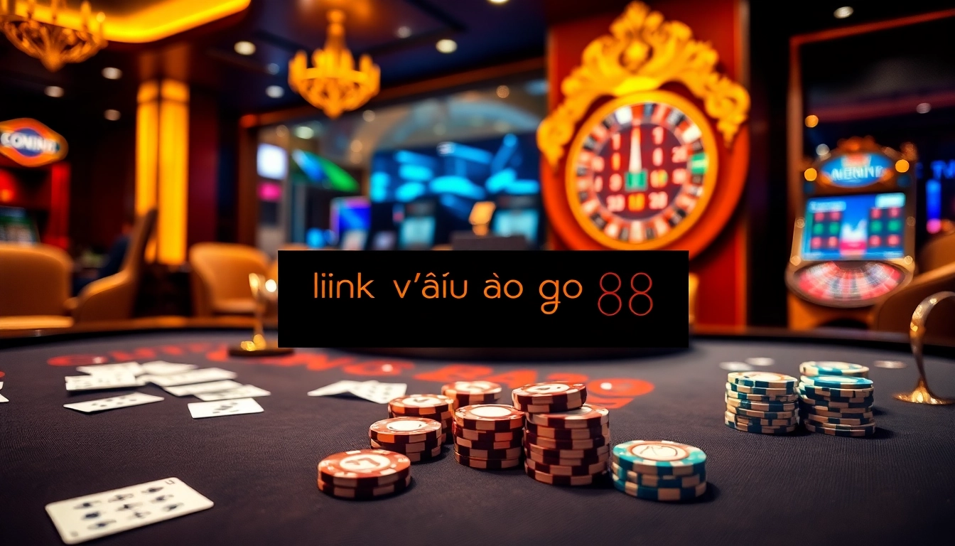 Enhance your gaming experience with link vào go88 at a luxurious casino setting featuring vibrant tables and online interfaces.
