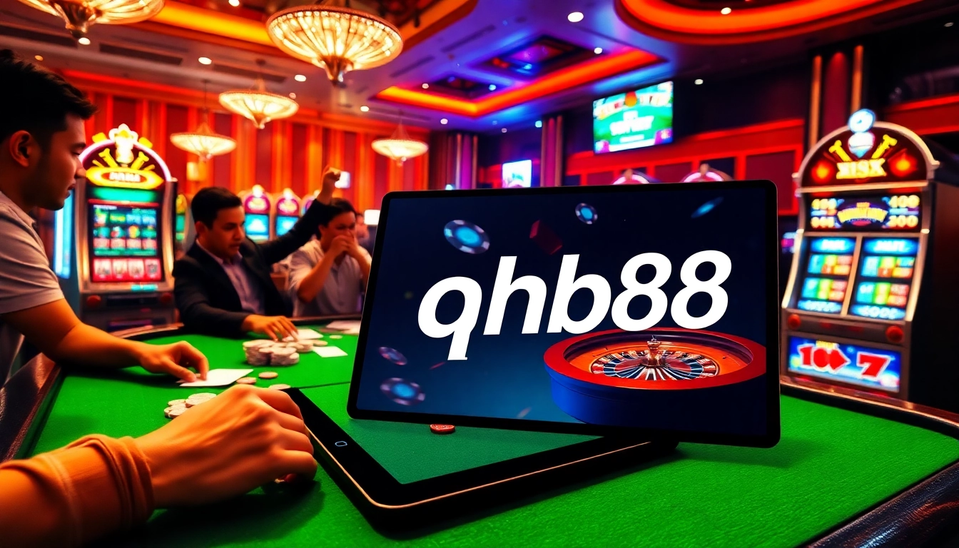 Experience thrilling gameplay at qh88's vibrant online casino table with excited players.