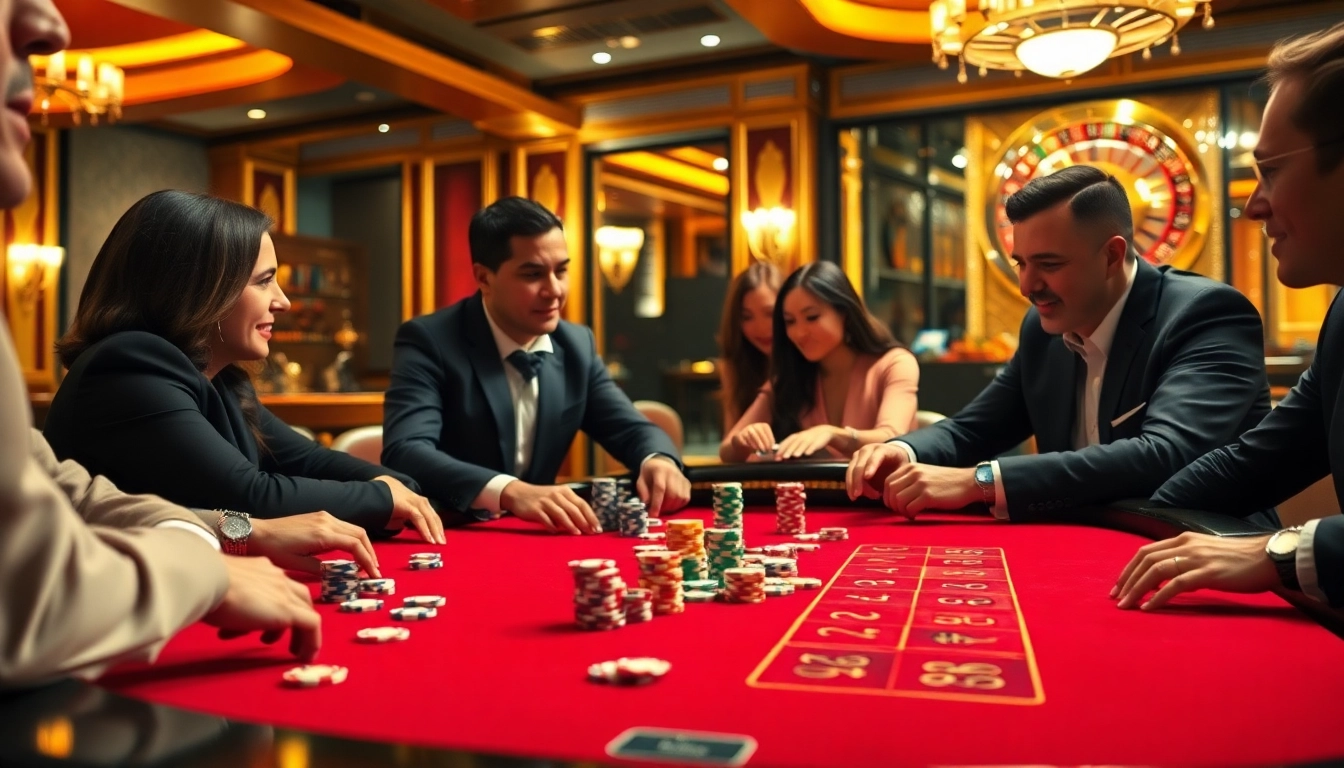 Players enjoying intense poker action in a lively 68win sòng bài setting with vibrant colors.